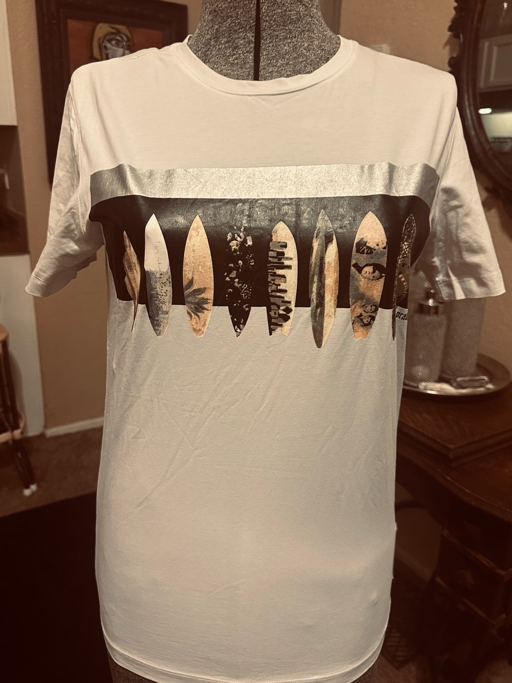 Prada White Graphic Surfboard Crew Neck T-Shirt